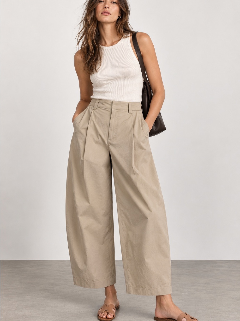 COS Wide-Leg Cotton Pants in Beige